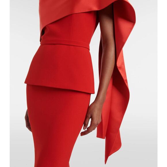 SAFIYAA EVANGELINA CAPED CREPE GOWN RED - Picture 4 of 13